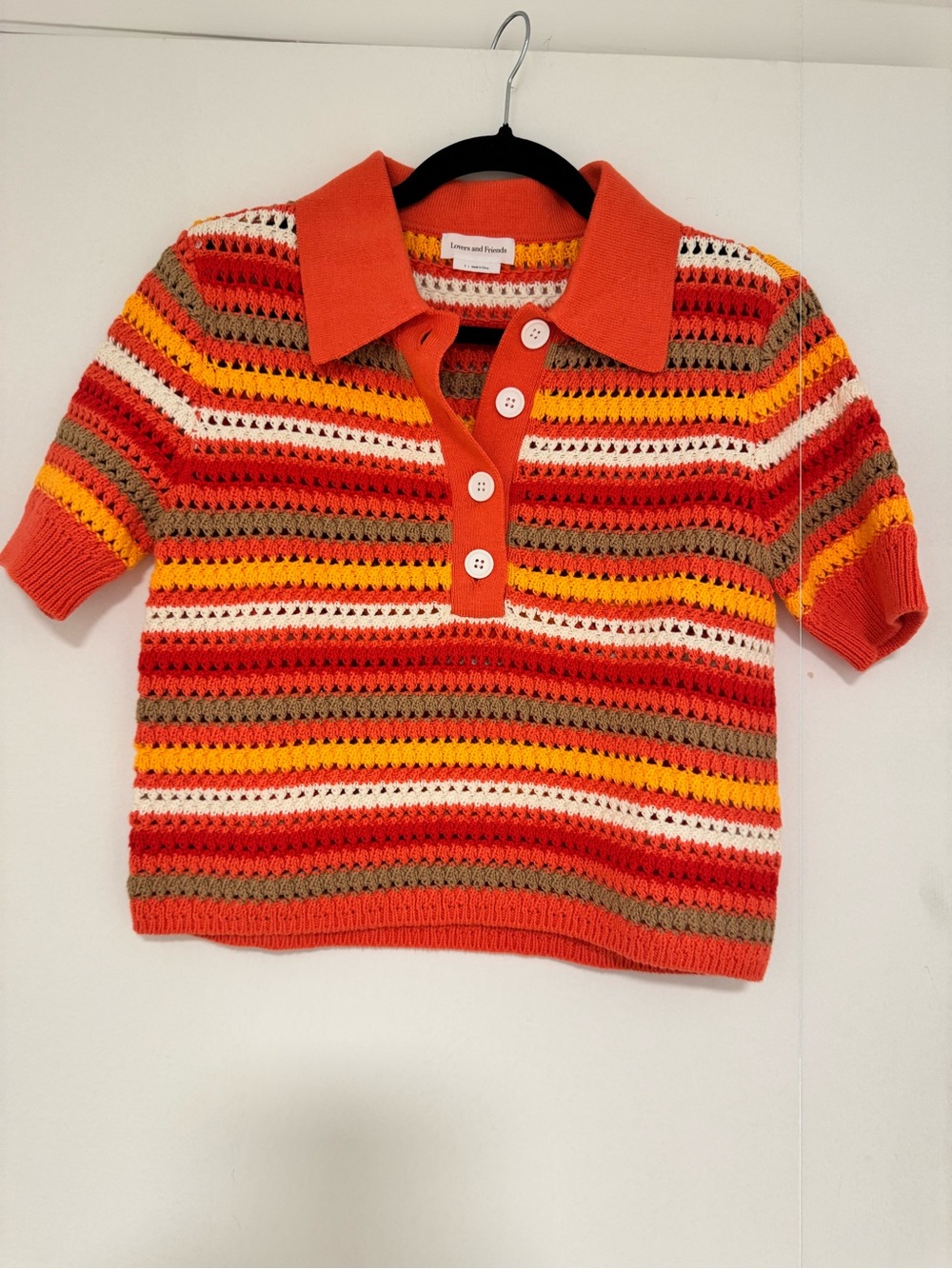 LOVERS & FRIENDS LUCIA CROCHET KNIT POLO TOP-SIZE S-LIKE NEW - Picture 3 of 5